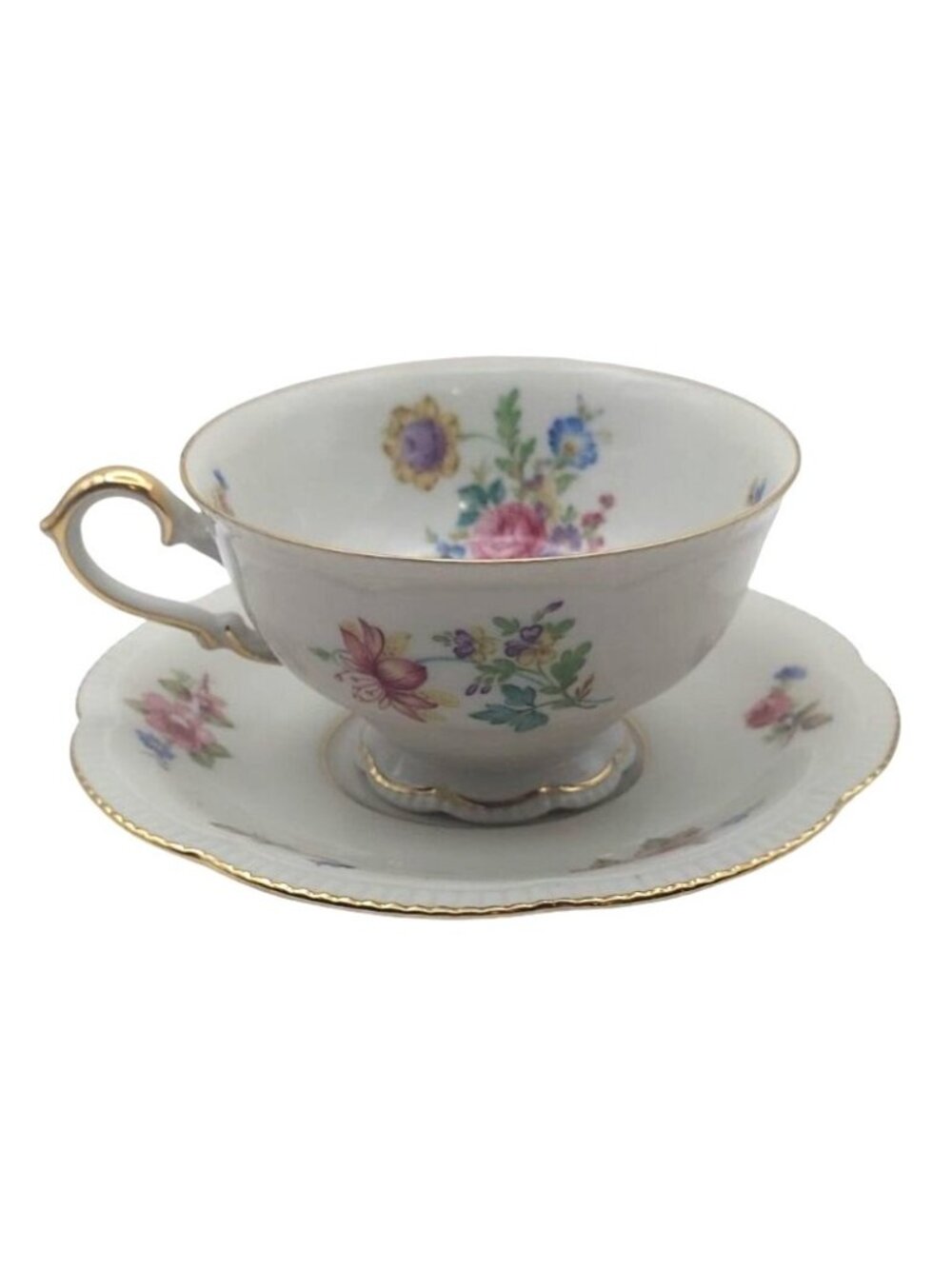 Floral Scalloped Tea Cup Saucer Set Fine China Porcelain Hutschenreuther Bavaria